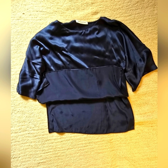 Amanda Uprichard Navy Blue Blouse Top | Size Large | 100% Silk - Picture 8 of 14